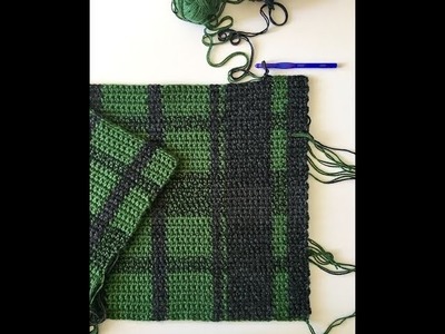 Crochet Black and Green Plaid Blanket