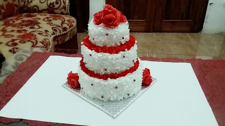 Diy how to make wedding cake from toilet tissue n crepe paper