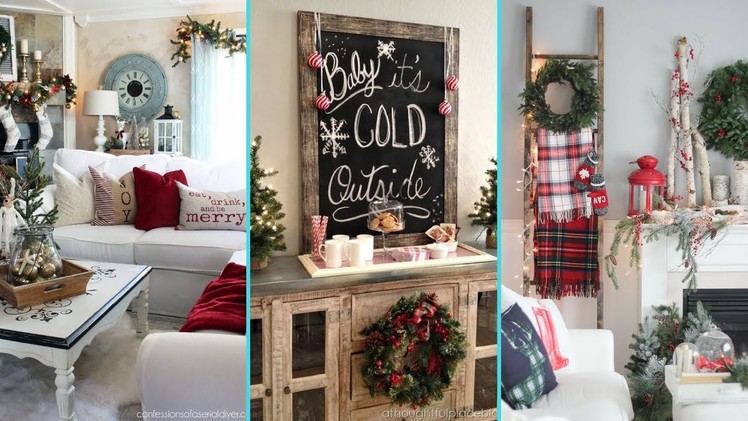 ❤ DIY Rustic Shabby chic style Christmas Living Room decor Ideas❤ | Xmas Home decor |Flamingo Mango|