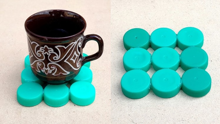 DIY Tea Coaster with Plastic Bottle Caps - Recycled Bottle Crafts