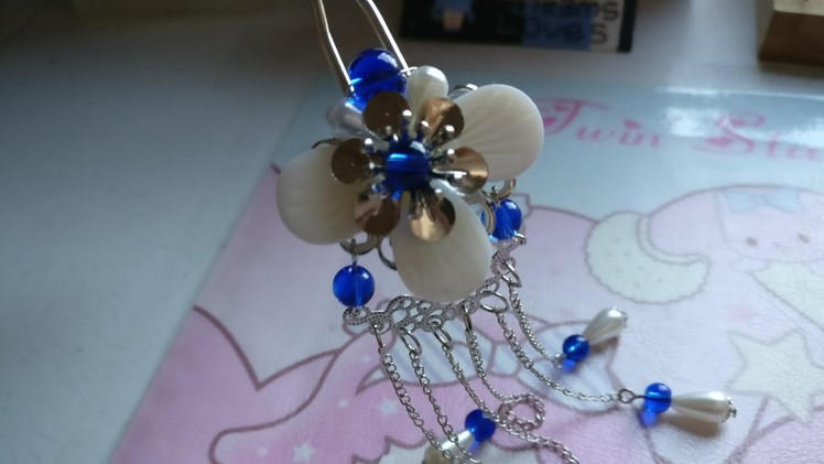 DIY Tutorial - Chinese Hair Accessories Blue Shells Pearls Flowers