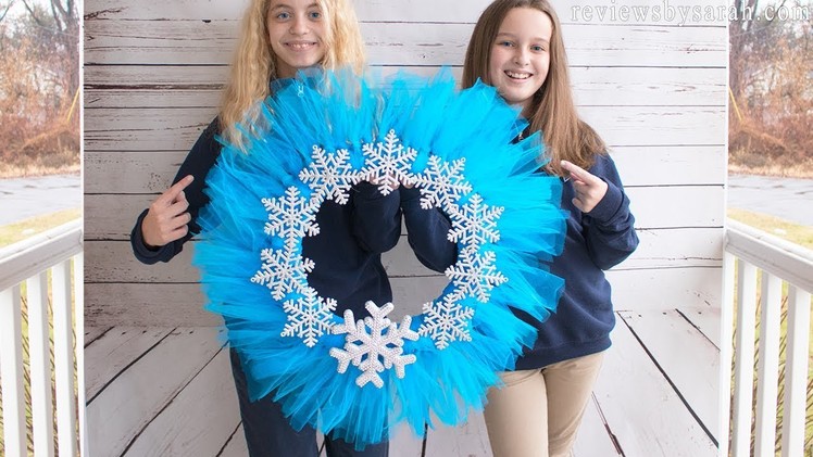 DIY Tutorial - How to Make Tulle Tutu Wreath - Winter Frozen Colors with Snowflakes
