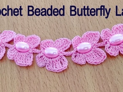 How To Crochet Beaded Butterfly ???? Lace