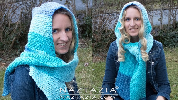 How to Crochet Chilly Day Hooded Scarf - DIY Tutorial Easy Moss Stitch Hoodie Scoodie