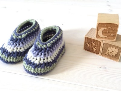 How to crochet cute striped baby shoes. booties for beginners
