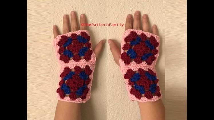 How to Crochet Granny Stitch Fingerless Gloves Pattern #179│by ThePatternfamily