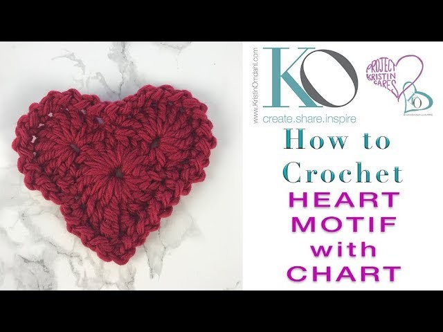How to Crochet Heart Shaped Motif SLOWER for BEGINNERS Easy Basic Project Read Crochet Chart