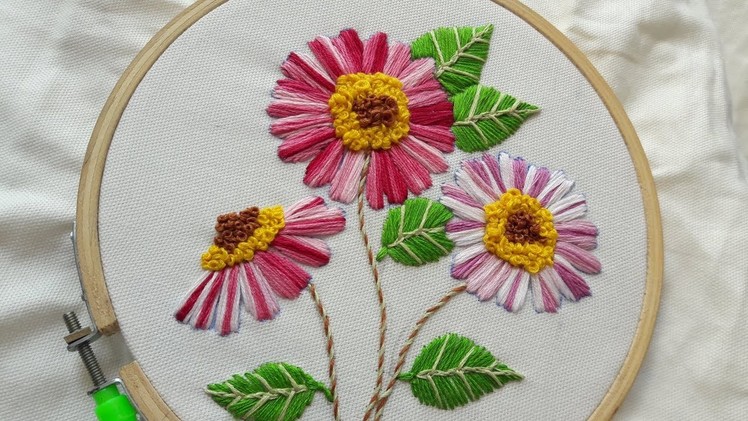 How to do shaded satin stitch | How to embroider a flower | Hand embroidery video tutorial