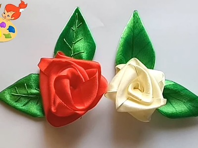 How to Make a Ribbon Rose with leaf.ribbon flower tutorial. craft tutorials
