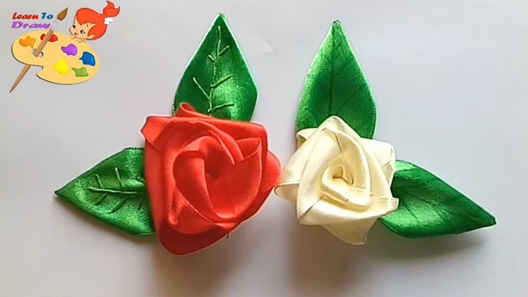 How to Make a Ribbon Rose with leaf.ribbon flower tutorial. craft tutorials