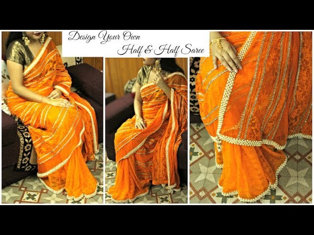 How to make your own half & half saree at home with Pearl border | DIY Designer Net Saree
