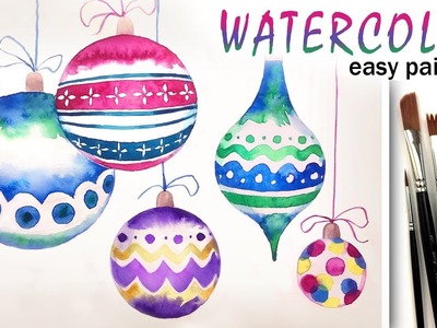 How to paint Christmas ORNAMENTS Greeting Card! DIY painting WATERCOLOR! Tutorial for Beginners EASY