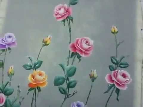 How to painting Rose Leaf Design, melukis daun bunga mawar rangkain design baju longdress wanita