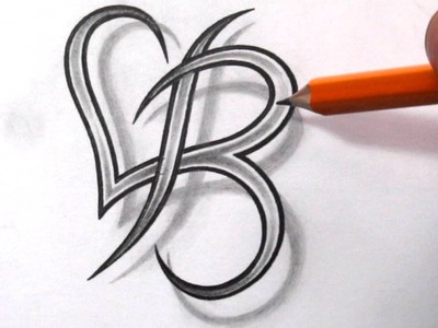 Initial B and Heart Combined Together - Celtic Weave Style - Letter Tattoo Design