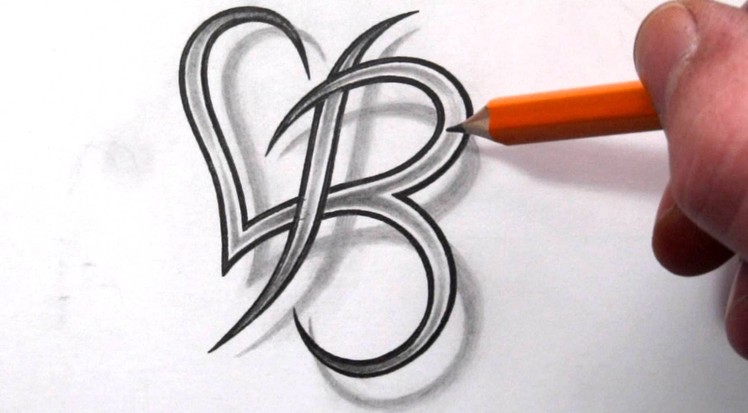 Initial B and Heart Combined Together - Celtic Weave Style - Letter Tattoo Design