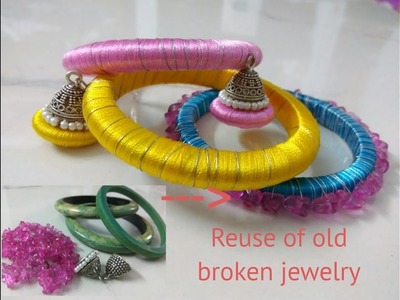 Reuse of old broken jewelry || how to make silk thread bohemian style bangles
