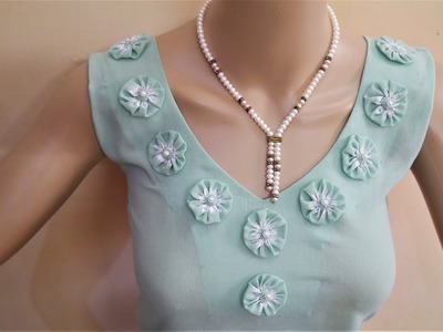 Beautiful Neck Design With Fabric Flower For Kurti.Gown.Suit Cutting And Stitching
