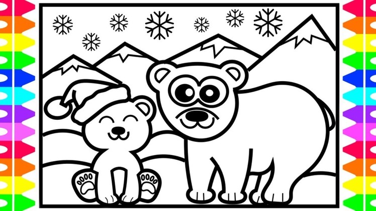 CHRISTMAS COLORING! How to Draw a Polar Bear | Step by Step | North Pole  & Arctic Cute Animals
