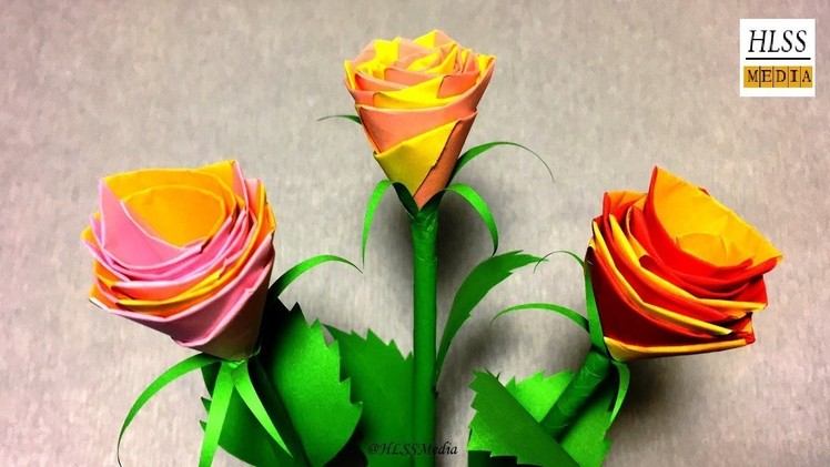 DIY Rose paper flower- How to make origami rose flower easy- Paper crafts