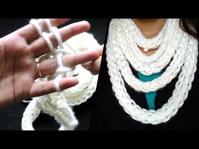 Finger knitted Scarf in 30 minutes || Learn How to Finger Knit || Infinity Scarf ||