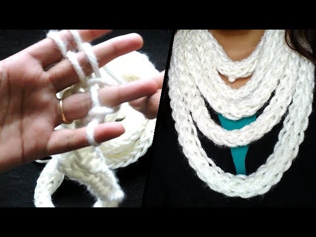 Finger knitted Scarf in 30 minutes || Learn How to Finger Knit || Infinity Scarf ||