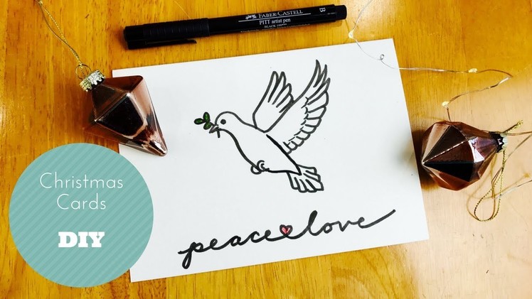 How to draw a handmade Christmas card with a peace dove