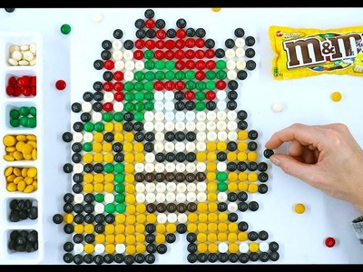 How to draw BOWSER with M&Ms - M&M MOSAIC ART!