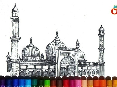 How to draw jama masjid step by step
