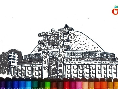 How to draw sanchi stupa # bhopal. Videsha