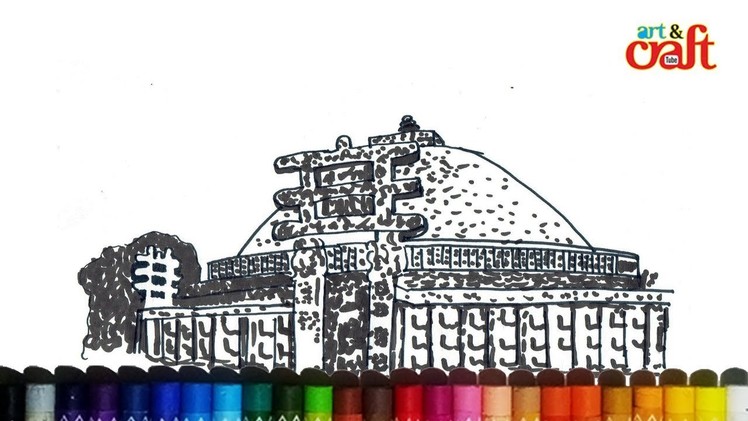 How to draw sanchi stupa # bhopal. Videsha