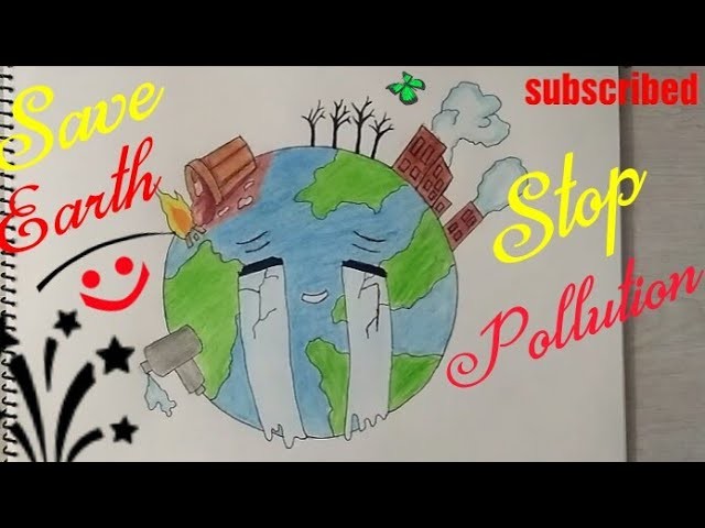 How to Draw Save Earth poster step by step || Save Trees, Save Environment drawing for kids ||