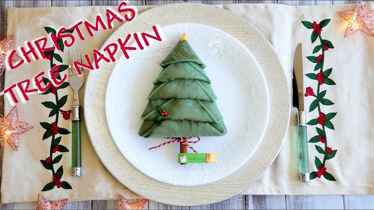 How to Fold Christmas Tree Napkin -  Christmas Party Tablescape and Place Card Idea