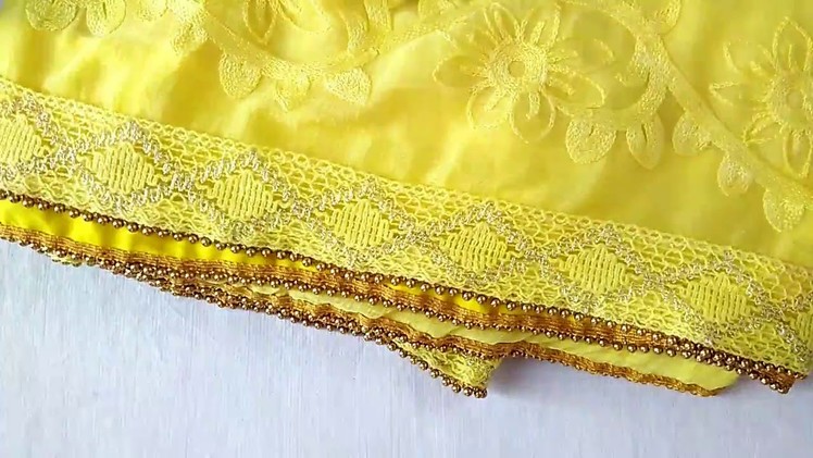How to make Saree lace broder with gold ball kundans step by step at home