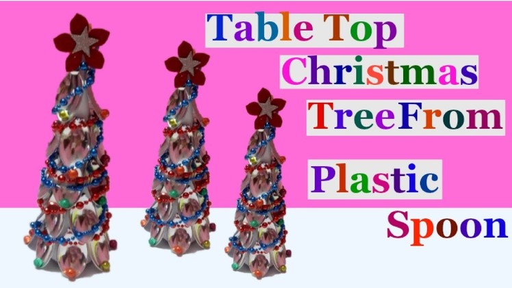 How to make Tabletop Christmas tree from plastic spoon.Christmas Decoration Idea| easy  crafts ideas