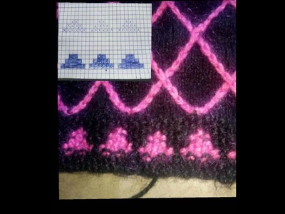 Knitting double colour border desing.  two colour border with graph ( Hindi)
