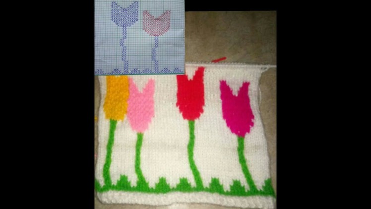 Knitting tulip design || woolen sweater tulip design with graphgraph ( hindi )