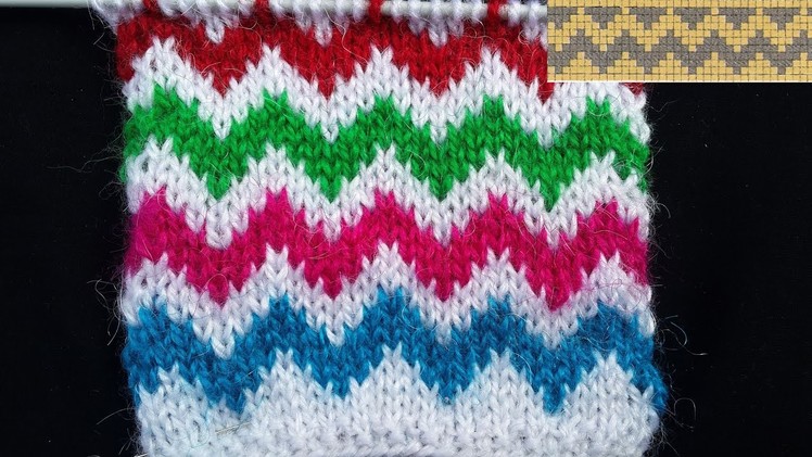 Multi Colour Zig Zag Knitting Pattern (Hindi)
