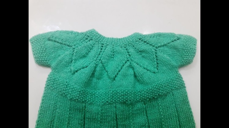 Part 3.4 - knitting frock in leaf pattern - step by step tutorial - easy made with straight needles