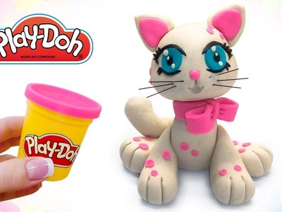 Play Doh Cute Cat. How to Make Kitty Toy for Kids. Play Doh Surprise Toys