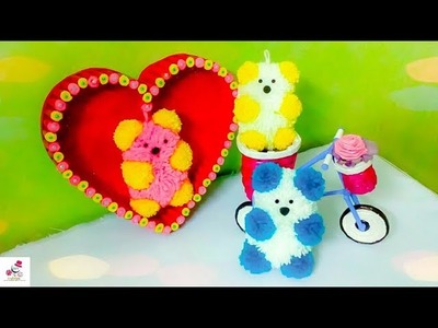 Pom Pom Teddy Bear Making | How to make pom pom teddy bear | Yarn Craft | DIY CraftsLane