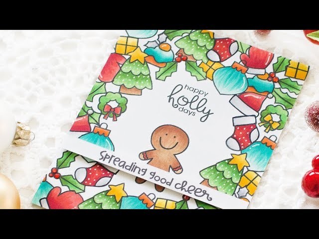 Christmas Card w. Stamped Background | Copic Marker Coloring How-to Video