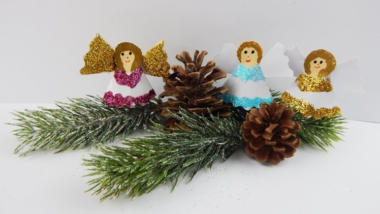 Christmas table deco angels DIY papercraft Xmas decoration angel crafting with paper glitter