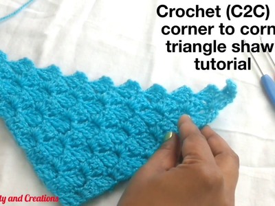 Crochet C2C corner to corner stitch triangle shawl tutorial in Hindi , Crochet triangle shawl making
