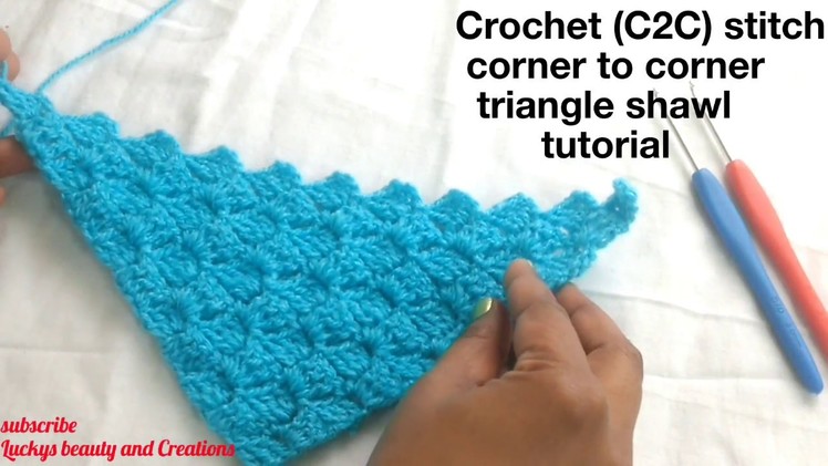 Crochet C2C corner to corner stitch triangle shawl tutorial in Hindi , Crochet triangle shawl making