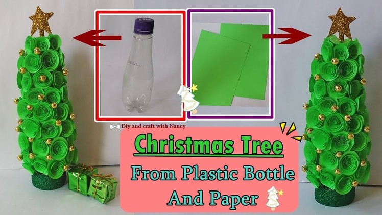 DIY- Beautiful Table top Christmas Tree From Waste Plastic Bottle And Paper ||Plastic Bottle Decor