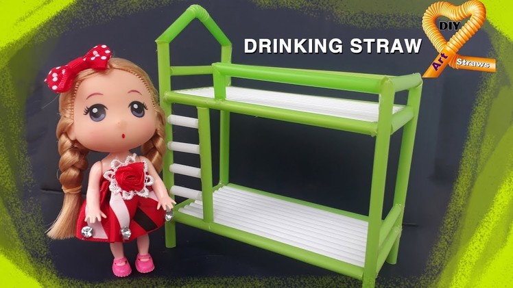 Diy doll bunk bed - How to make a doll bunk bed out of straws - Doll Crafts