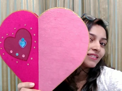 DIY valentine's greeting card. How to make heart shaped paper gift box