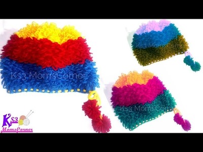Fur knitting cap | Knitting Hindi Topi. Cap beginner level | Knitting three colour cap design