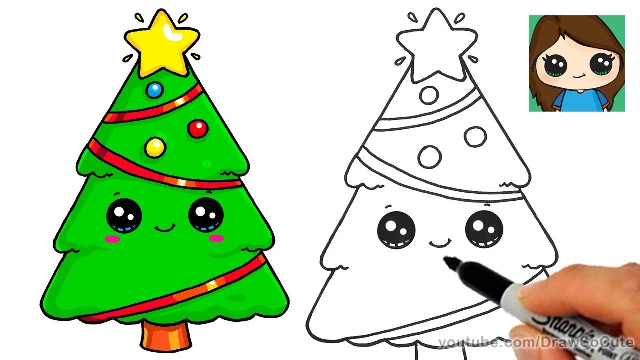 How To Draw A Christmas Tree And Star EASY And Cute