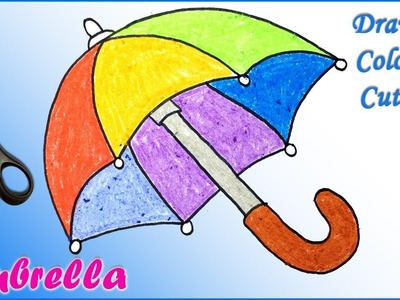 How to draw an Umbrella | Drawing Coloring and Cutting | Kids coloring and Paper Craft